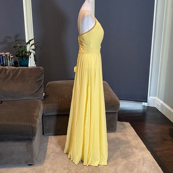 Women’s Yellow Chiffon Full Length Bridesmaid Prom Dress Corset Back Size 10 - Picture 7 of 11